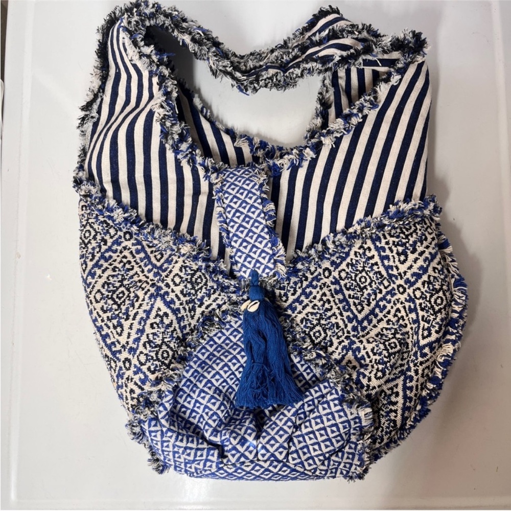 Blue and White Patterned Tote Bag